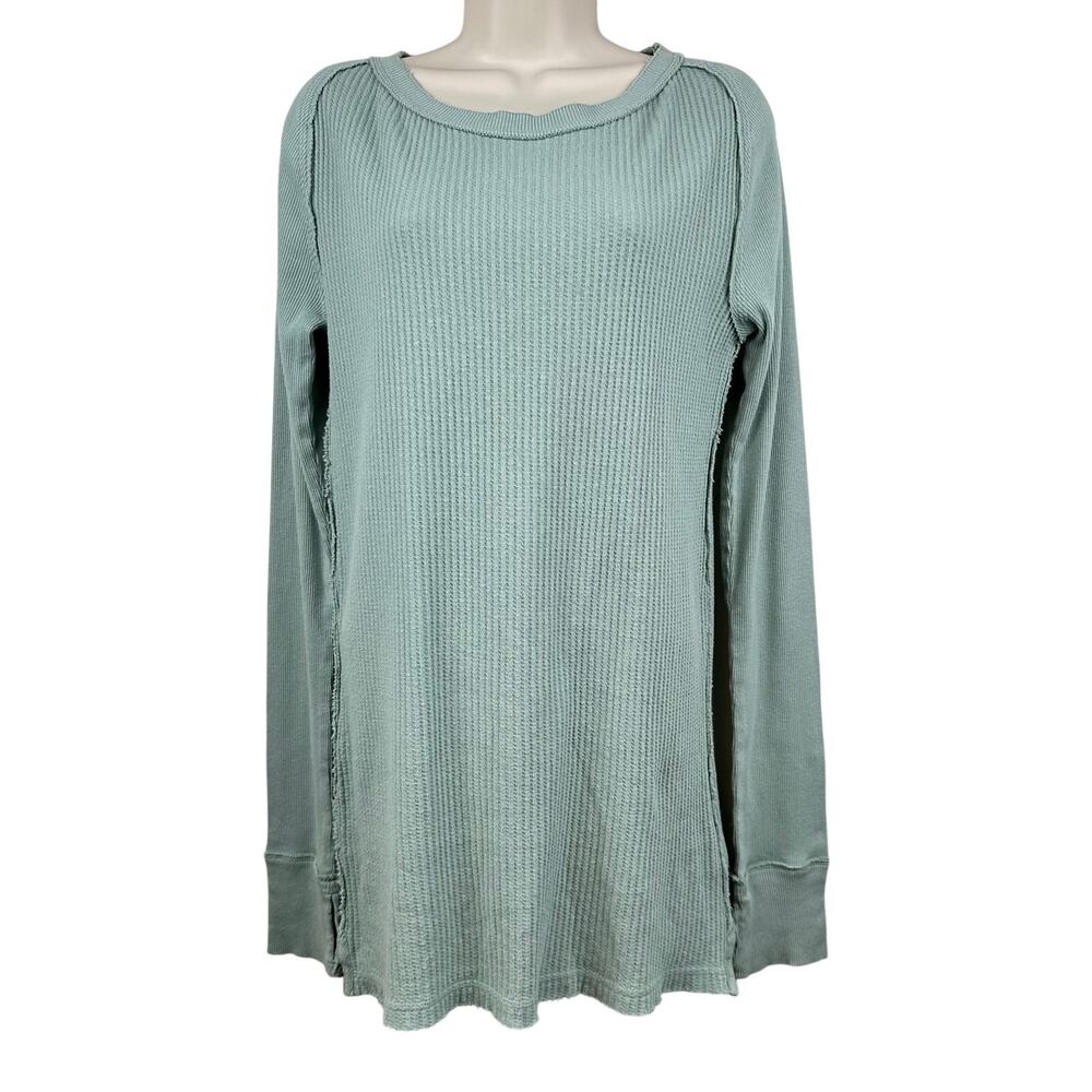 Free People Thermal Waffle Knit Top Shirt Long Sleeve Sea Green Small Boho